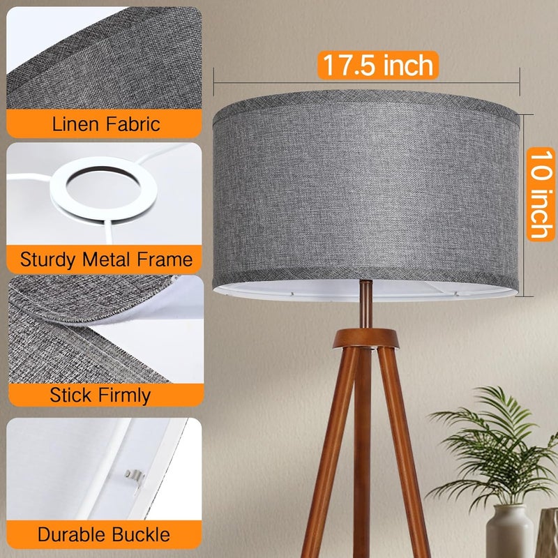 OUTON Grey Large Drum Lamp Shades for Floor Lamps, 17.5" Top x 17.5" Bottom x 10" High, Easy to Assemble, Replacement Linen Lampshades for Table Lamps & Bedside Lamps (1.65" Spider) - Image 3